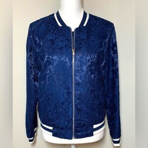 NWOT English Factory Lace Bomber Jacket Navy Blue Women Small